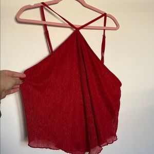 High Neck Halter Red Flowly Tank Top